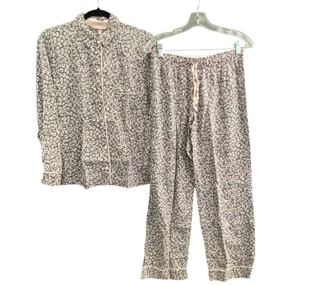 VICTORIA'S SECRET 2 Piece Pajama Set Top & Pants Sz S Pink Gray Loungewear 14-12